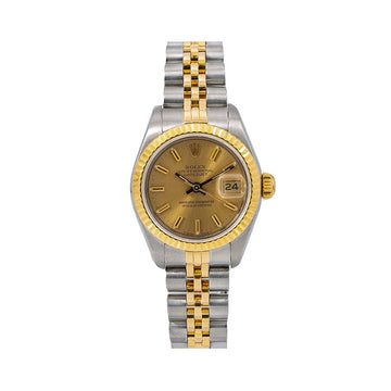 Rolex Datejust Champagne Dial Yellow Gold Fluted Bezel Two Tone Jubilee Bracelet