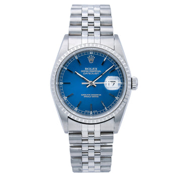 Rolex Datejust Blue Dial Engine Turned Bezel Stainless Steel Jubilee Bracelet