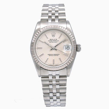 Rolex Datejust Silver Tapestry Dial White Gold Fluted Bezel Stainless Steel Jubilee Bracelet