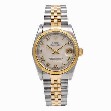 Rolex Datejust Ivory Roman Dial Yellow Gold Fluted Bezel Two Tone Jubilee Bracelet