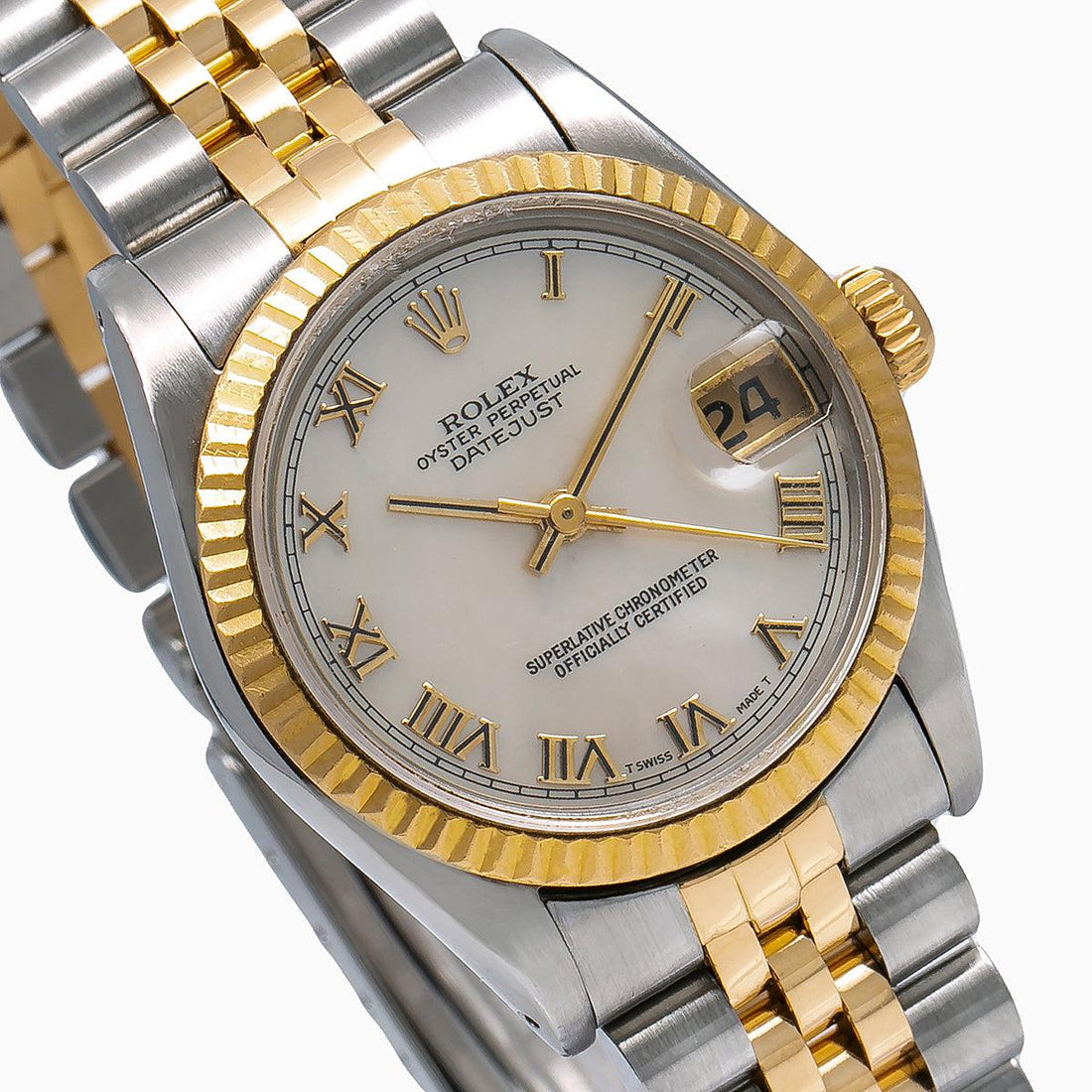 Rolex Datejust Ivory Roman Dial Yellow Gold Fluted Bezel Two Tone Jubilee Bracelet
