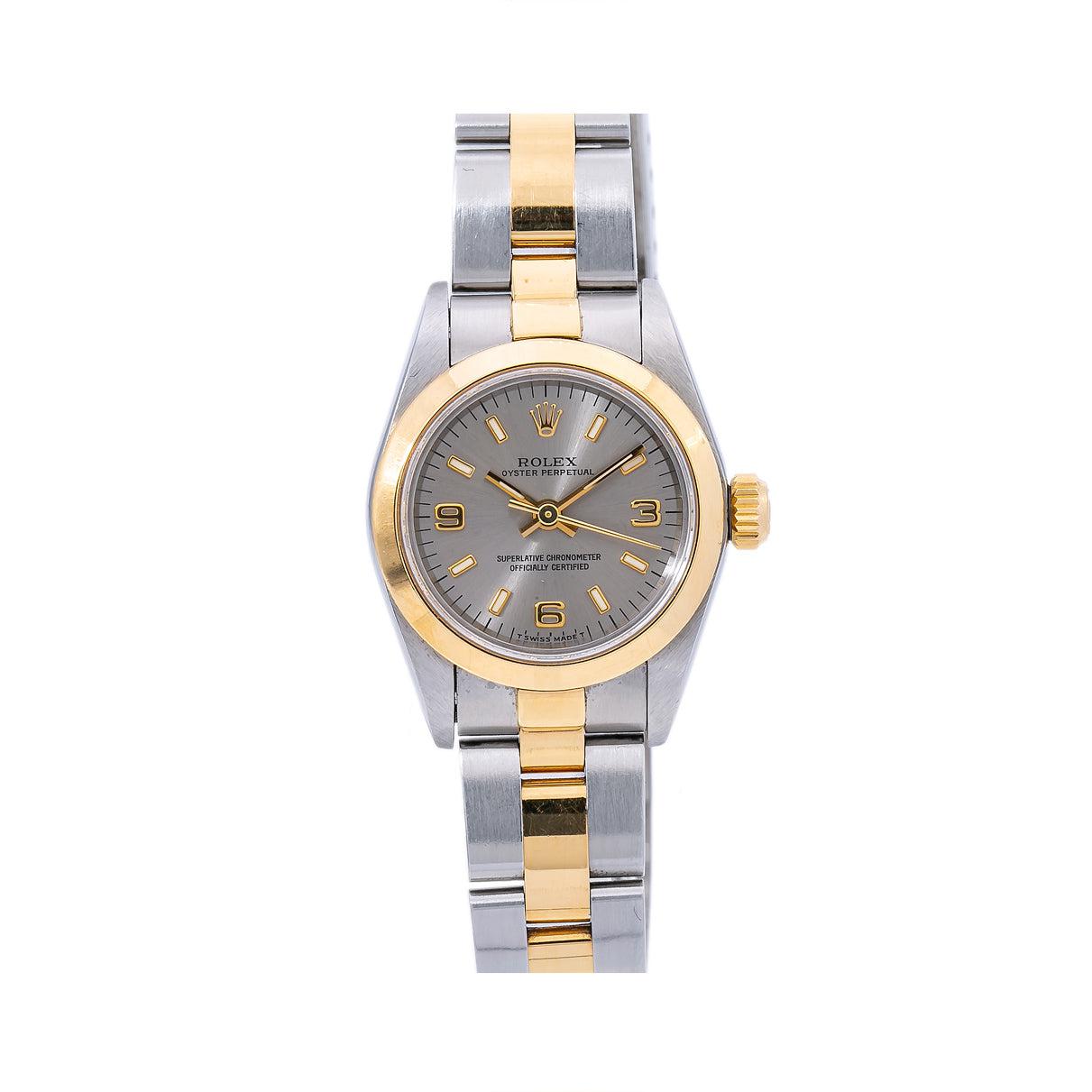 Rolex Oyster Perpetual Silver Dial With Two Tone Oyster Bracelet