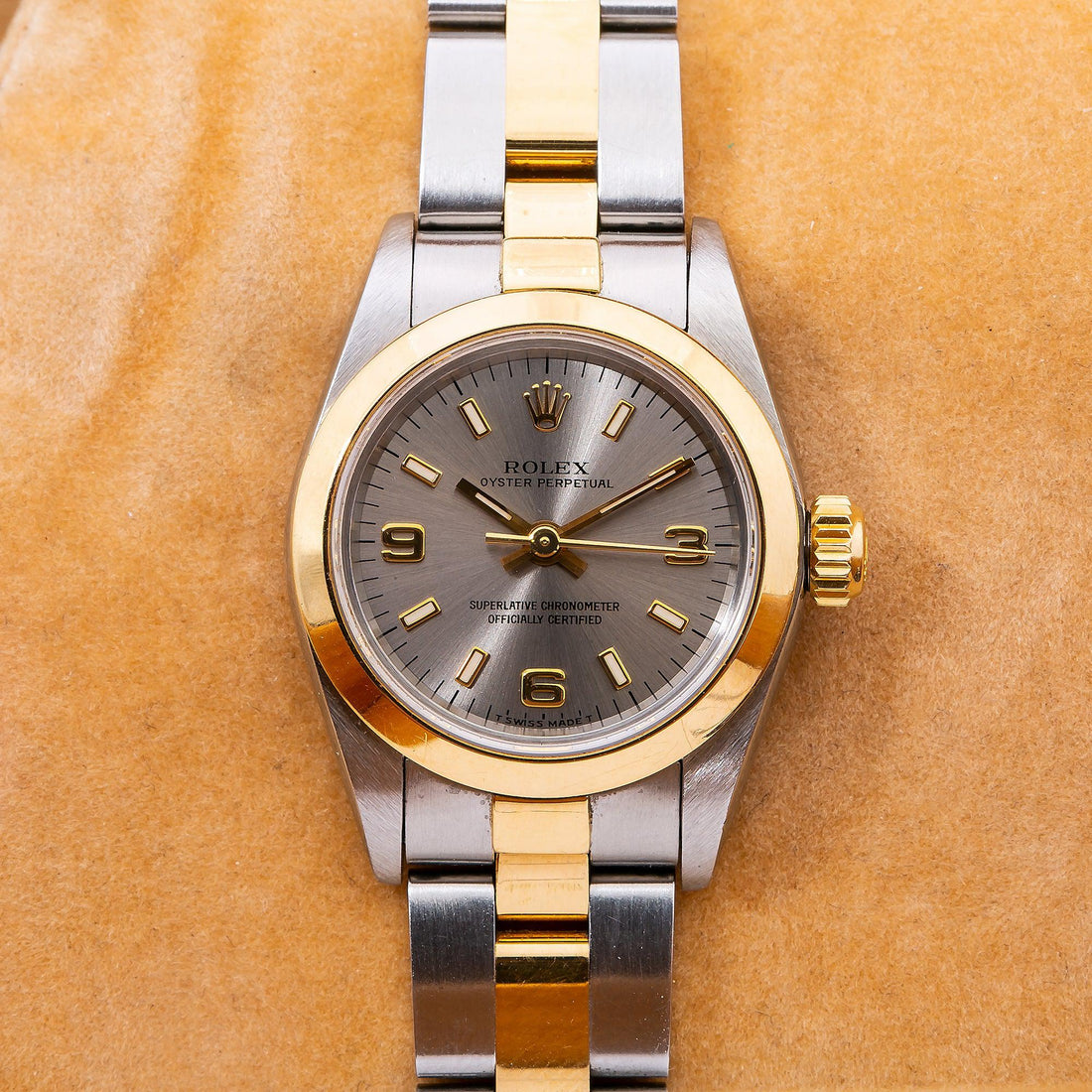 Rolex Oyster Perpetual Silver Dial With Two Tone Oyster Bracelet