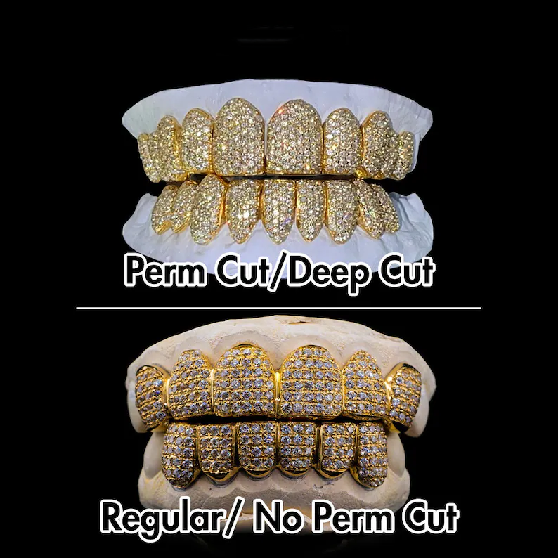 Fully Iced Out Enhanced VVS1 Clarity Moissanite Diamond Iced Out Teeth Grillz Hip Hop Jewelry in 925 Sterling Silver Custom Size