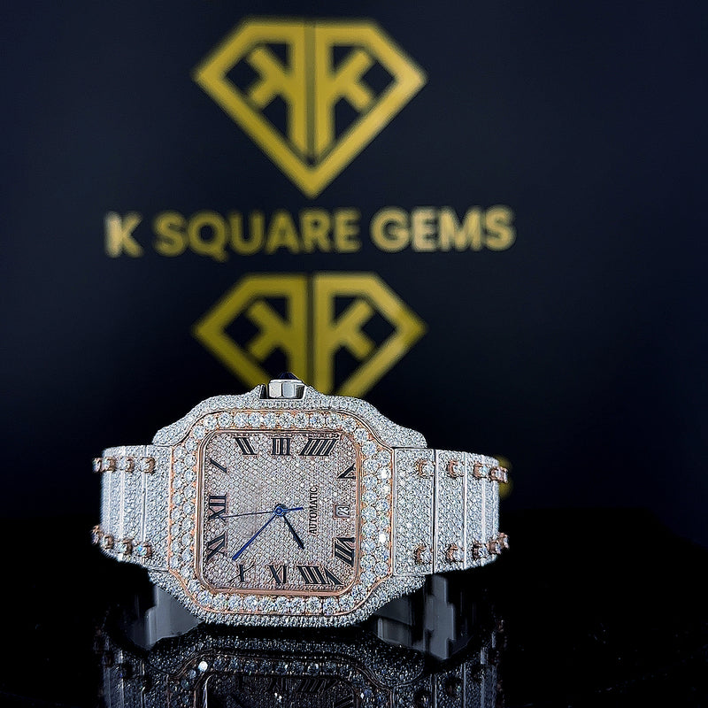 Custom iced out hip hop round and baguette moissanite diamond watch popular design latest new arrival branded watch collection