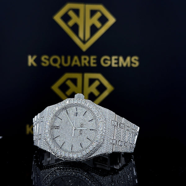 Attractive Stainless Steel Mens Round Watch Full Iced Moissanite Diamond with Enhance VVS Clarity Custom Wrist Wear