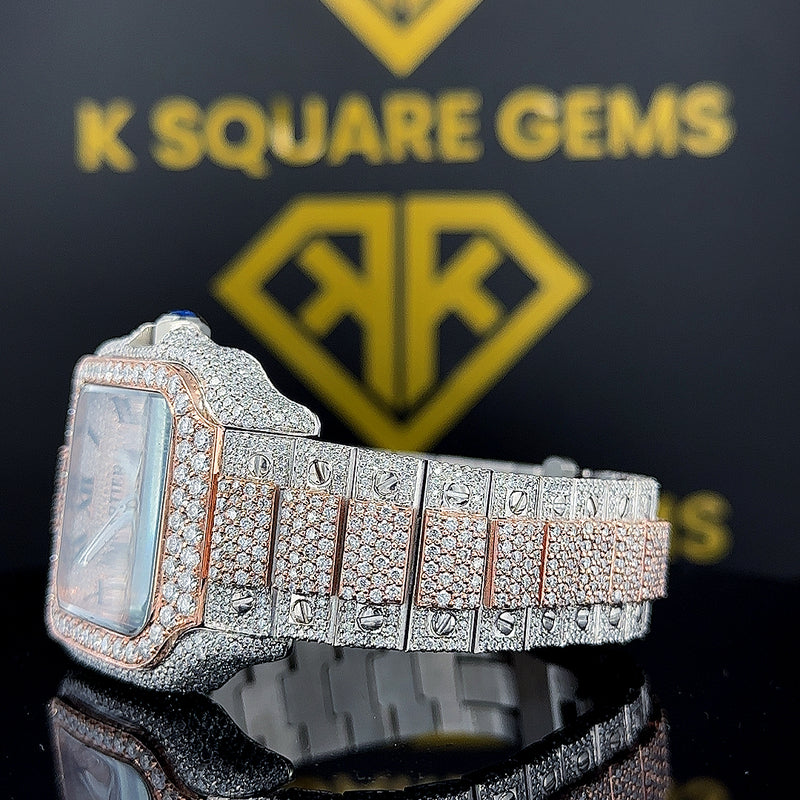 Fully moissanite diamond iced out hip hop hand made wrist watch for men with customize dial and unique designed