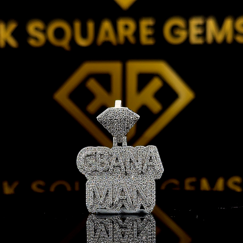 The GemKing Round Moissanite Hip Hop Pendant features a 1.65 Ct VVS1 Moissanite diamond in 925 sterling silver