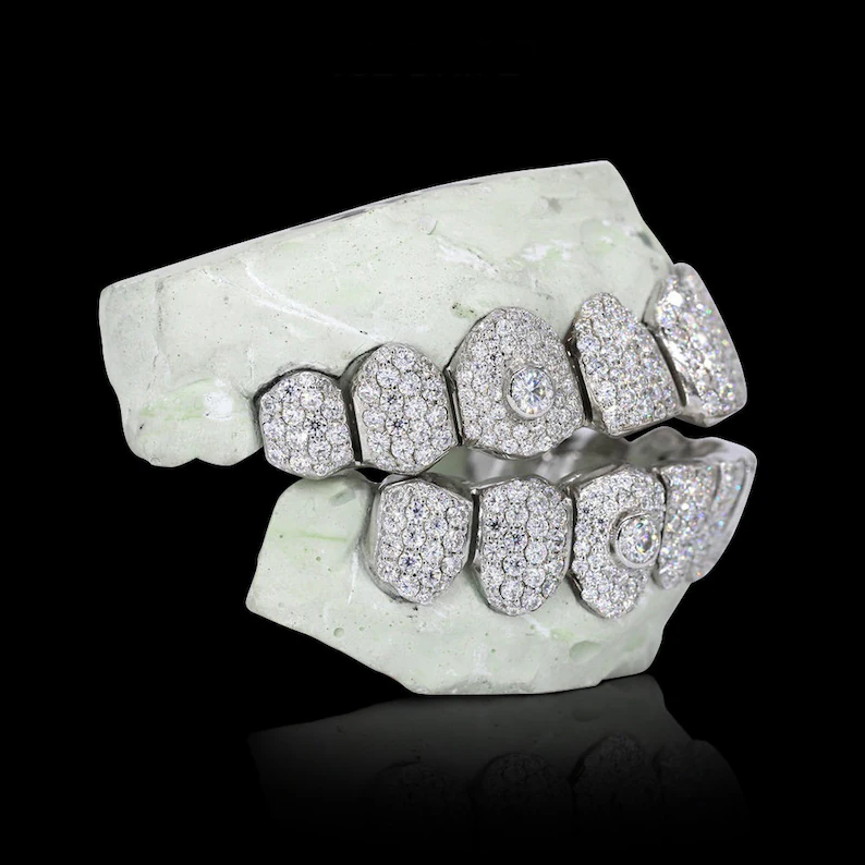 925 Sterling silver moissanite dental 8 custom teeth grillz for men women hot selling fashionable hip hop jewelry wholesale