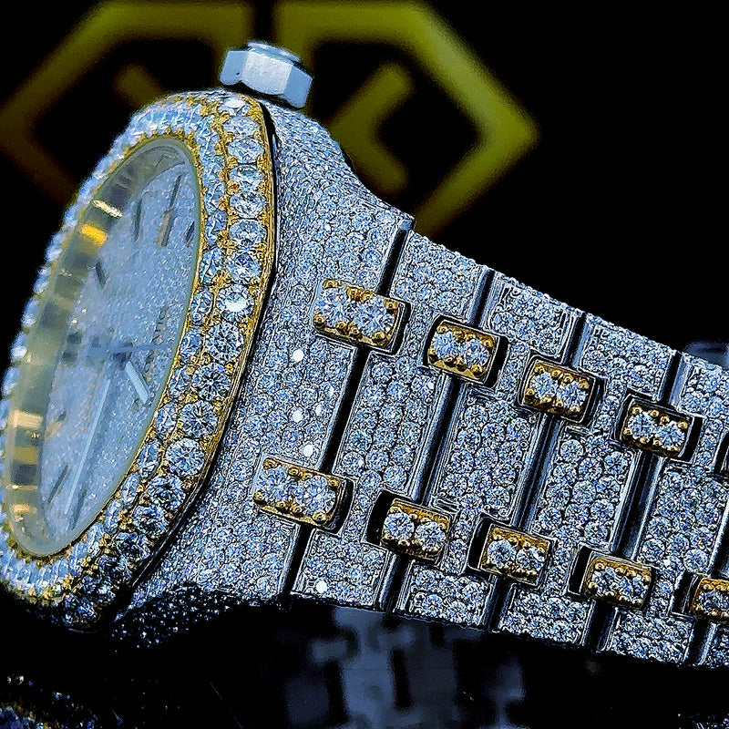 Trending Roman Numbaric Dial Fully Iced Out Vvs Moissanite Two Tone Wrist Watch Top Quality Bling For Men's