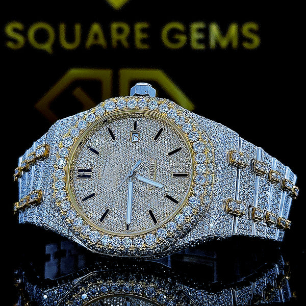 Trending Roman Numbaric Dial Fully Iced Out Vvs Moissanite Two Tone Wrist Watch Top Quality Bling For Men's