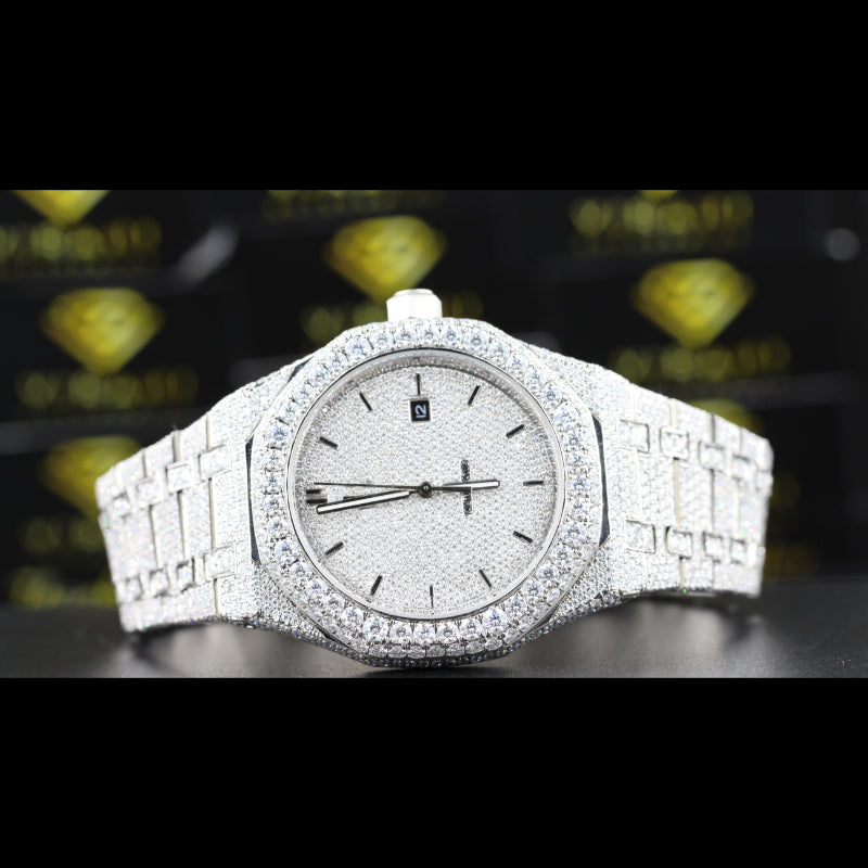 Men's Wrist Moissanite Studded Watch Moissanite Diamond Watch, Iced out Bust Down Gift for Him