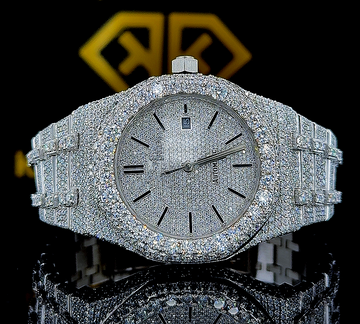 AP Iced Out Black Stick Dial Moissanite Diamond Watch Front View