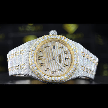 AP Royal Oak Two Tone Yellow Gold Arabic Dial Moissanite Diamond Watch Front View