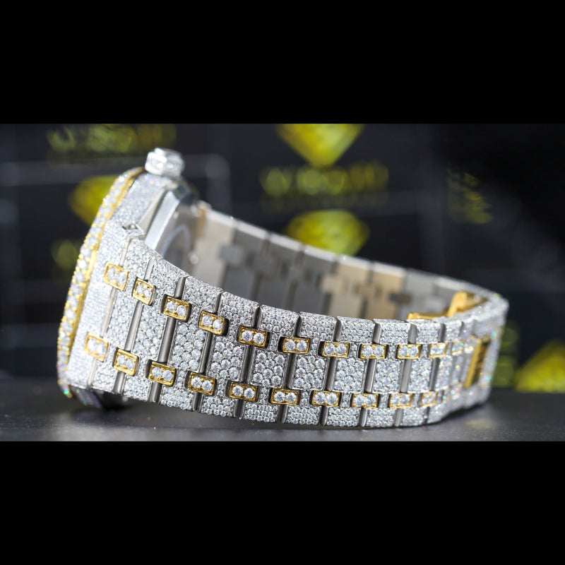 AP Royal Oak Two Tone Yellow Gold Arabic Dial Moissanite Diamond Watch Front View
