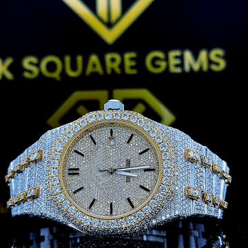 AP Royal Oak Two Tone Yellow Gold Moissanite Diamond Watch Front View