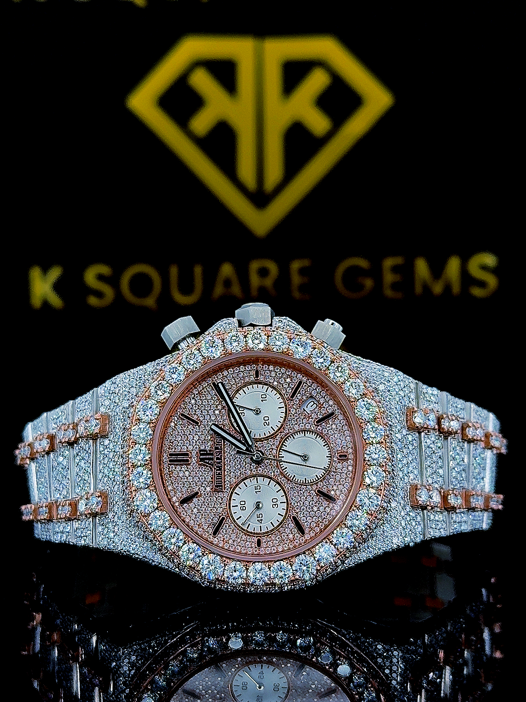 AP Two Tone Rose Gold Chrono Moissanite Diamond Watch Front view