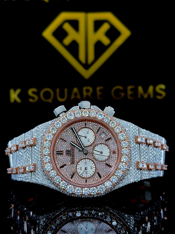 AP Two Tone Rose Gold Chrono Moissanite Diamond Watch Front view
