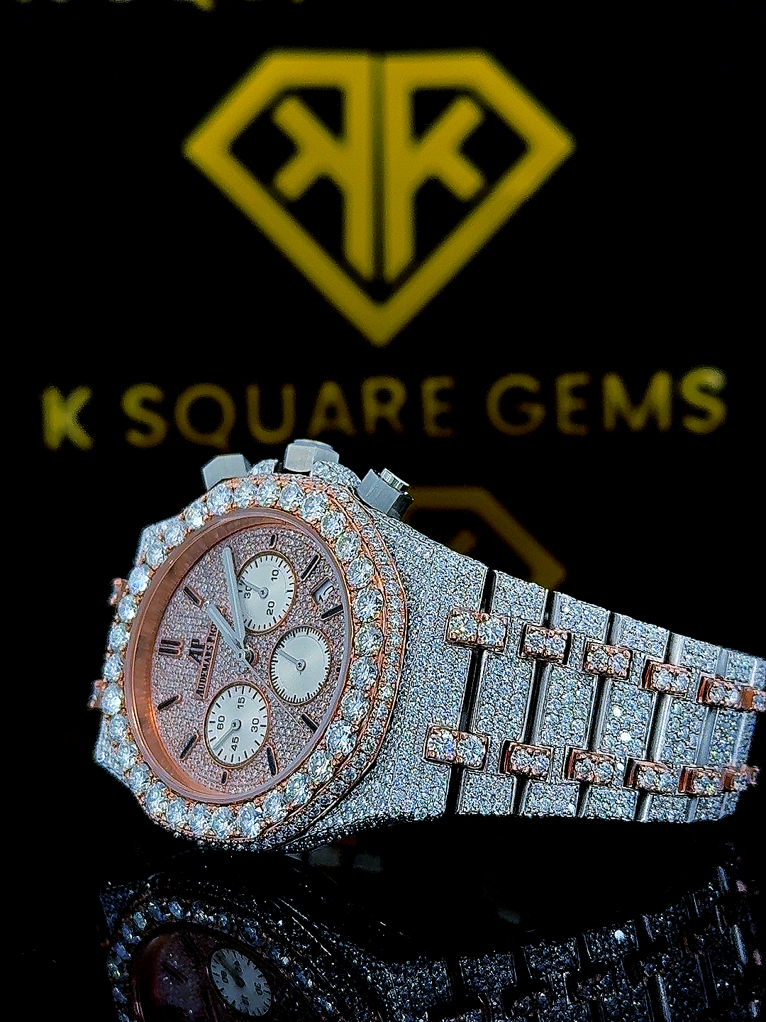 AP Two Tone Rose Gold Chrono Moissanite Diamond Watch Front view