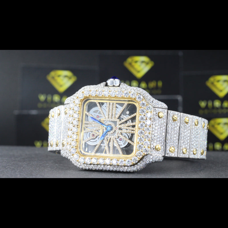 Men's Wrist Moissanite Studded Watch Moissanite Diamond Watch, Iced out Bust Down Gift for Him