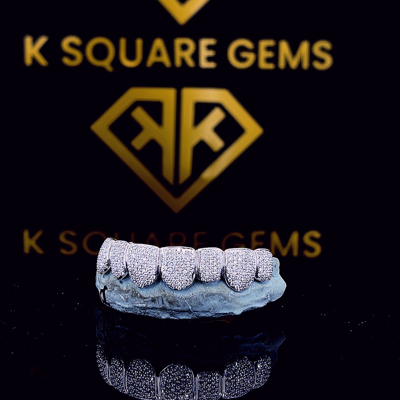 Custom Hip Hop Jewelry Teeth Down 8 925 Sterling Silver VVS Clarity Round Cut Diamond Fully Iced Out Moissanite Grillz