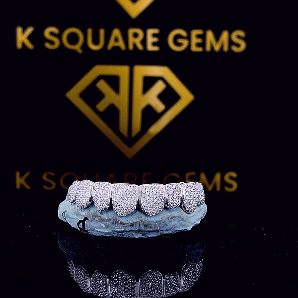 Custom Hip Hop Jewelry Teeth Down 8 925 Sterling Silver VVS Clarity Round Cut Diamond Fully Iced Out Moissanite Grillz