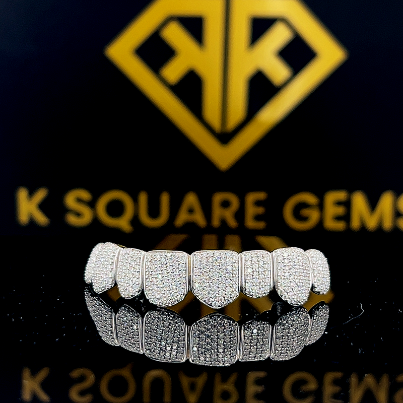 925 Sterling silver moissanite dental 8 custom teeth grillz for men women hot selling fashionable hip hop jewelry wholesale