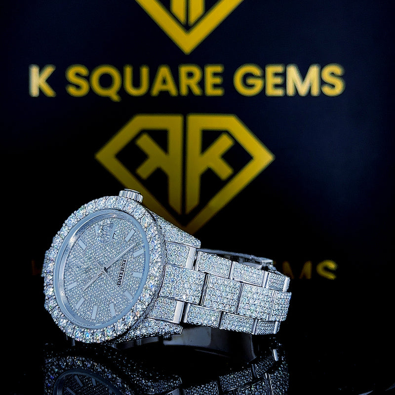 Latest Design Customized Fashion Jewelry Fully Iced Out Vvs Moissanite Stainless steel Wrist Watch For Men Top Quality