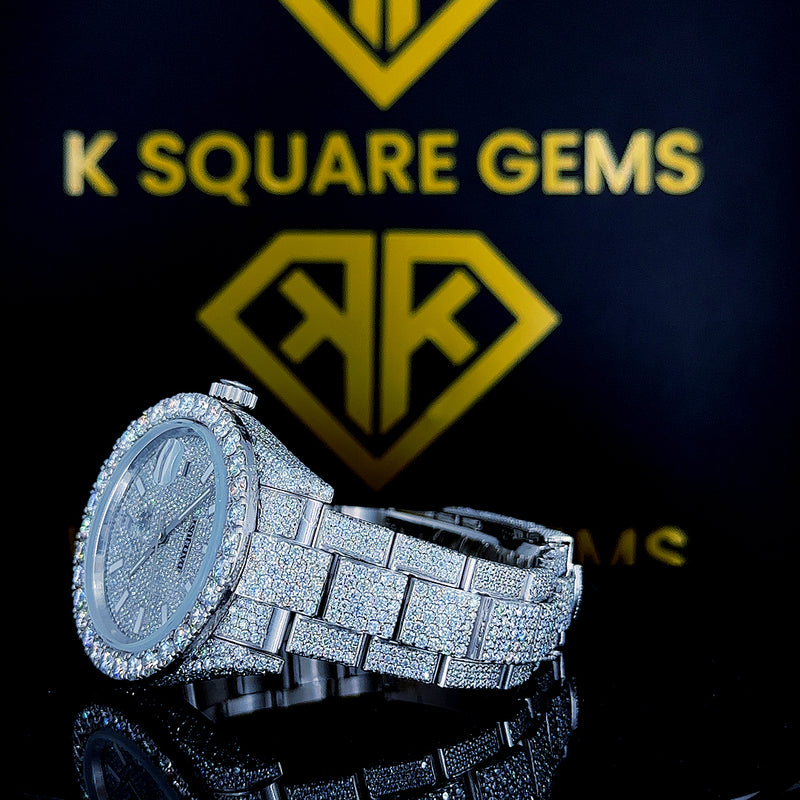 Latest Design Customized Fashion Jewelry Fully Iced Out Vvs Moissanite Stainless steel Wrist Watch For Men Top Quality