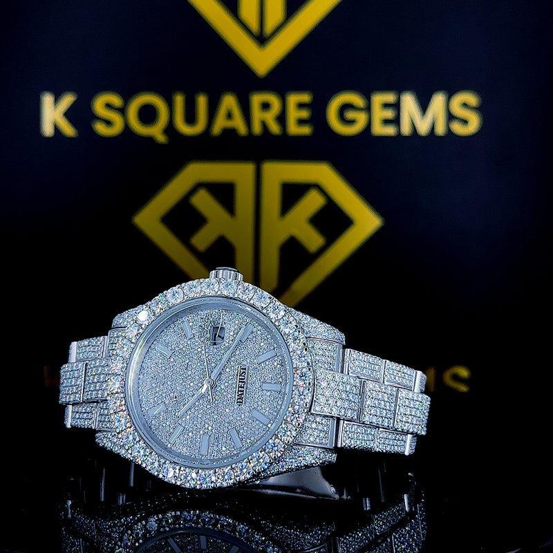 Latest Design Customized Fashion Jewelry Fully Iced Out Vvs Moissanite Stainless steel Wrist Watch For Men Top Quality