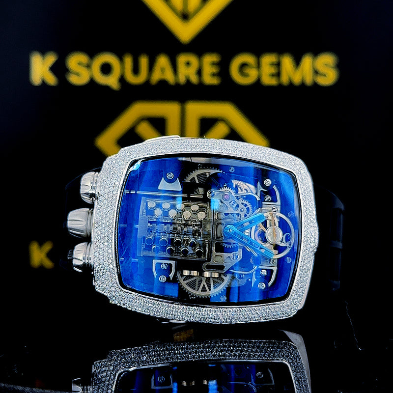 Antique Mens Sport Wrist Watch Handmade Brilliant Cut Moissanite Diamond Iced Hip Hop Style Round Analog Limited Edition