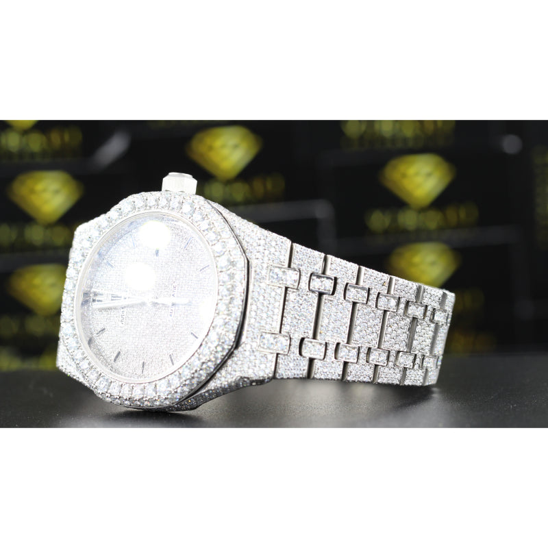 Men's Wrist Moissanite Studded Watch Moissanite Diamond Watch, Iced out Bust Down Gift for Him