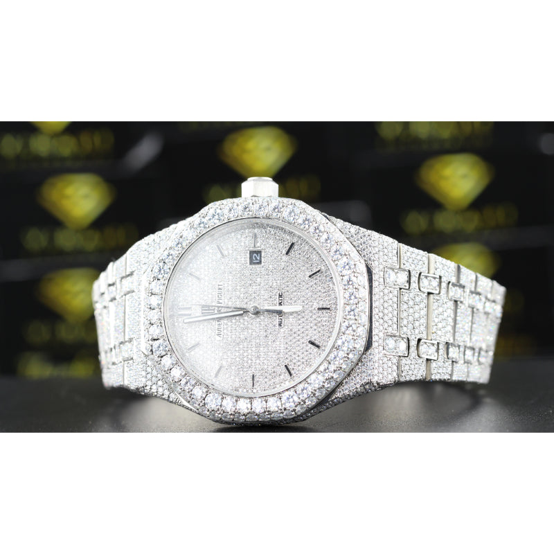 Men's Wrist Moissanite Studded Watch Moissanite Diamond Watch, Iced out Bust Down Gift for Him