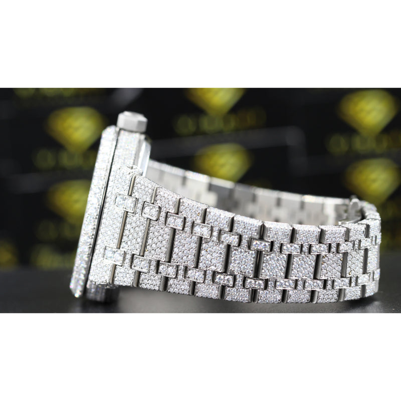 Men's Wrist Moissanite Studded Watch Moissanite Diamond Watch, Iced out Bust Down Gift for Him