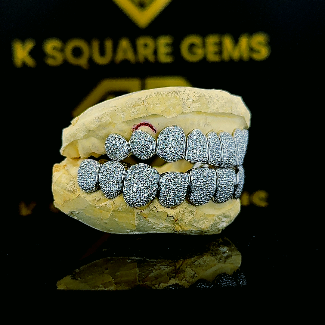 Top 8 bottom 8 hip hop fully iced out dental custom made high quality vvs moissanite 925 Sterling Silver grillz for men women
