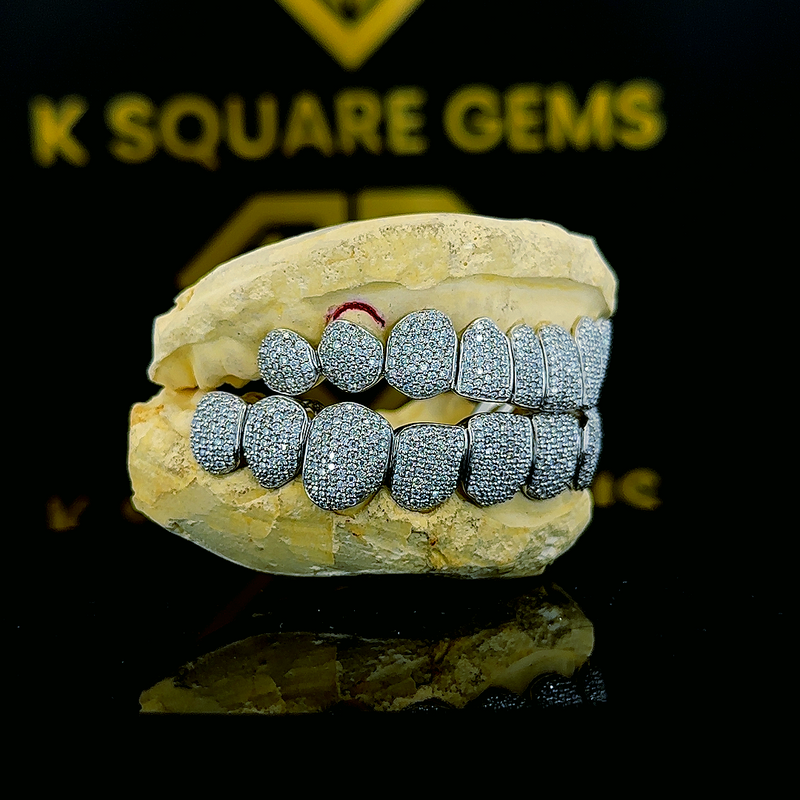 Top 8 bottom 8 hip hop fully iced out dental custom made high quality vvs moissanite 925 Sterling Silver grillz for men women