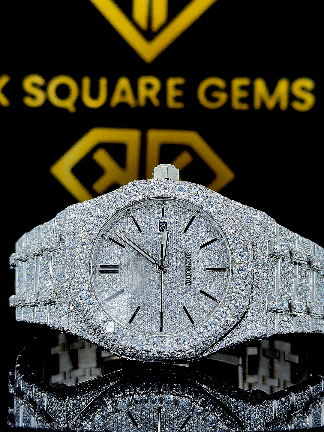 Iced Out AP Moissanite Diamond Watch Front View 
