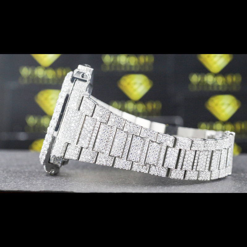 Men's Wrist Moissanite Studded Watch Moissanite Diamond Watch, Iced out Bust Down Gift for Him