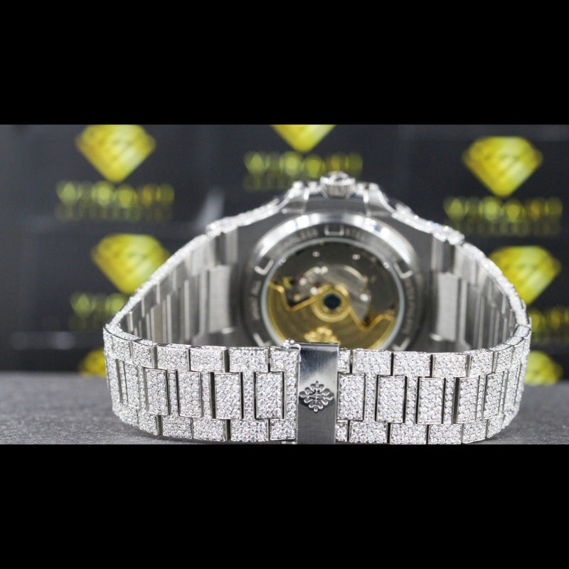 Men's Wrist Moissanite Studded Watch Moissanite Diamond Watch, Iced out Bust Down Gift for Him