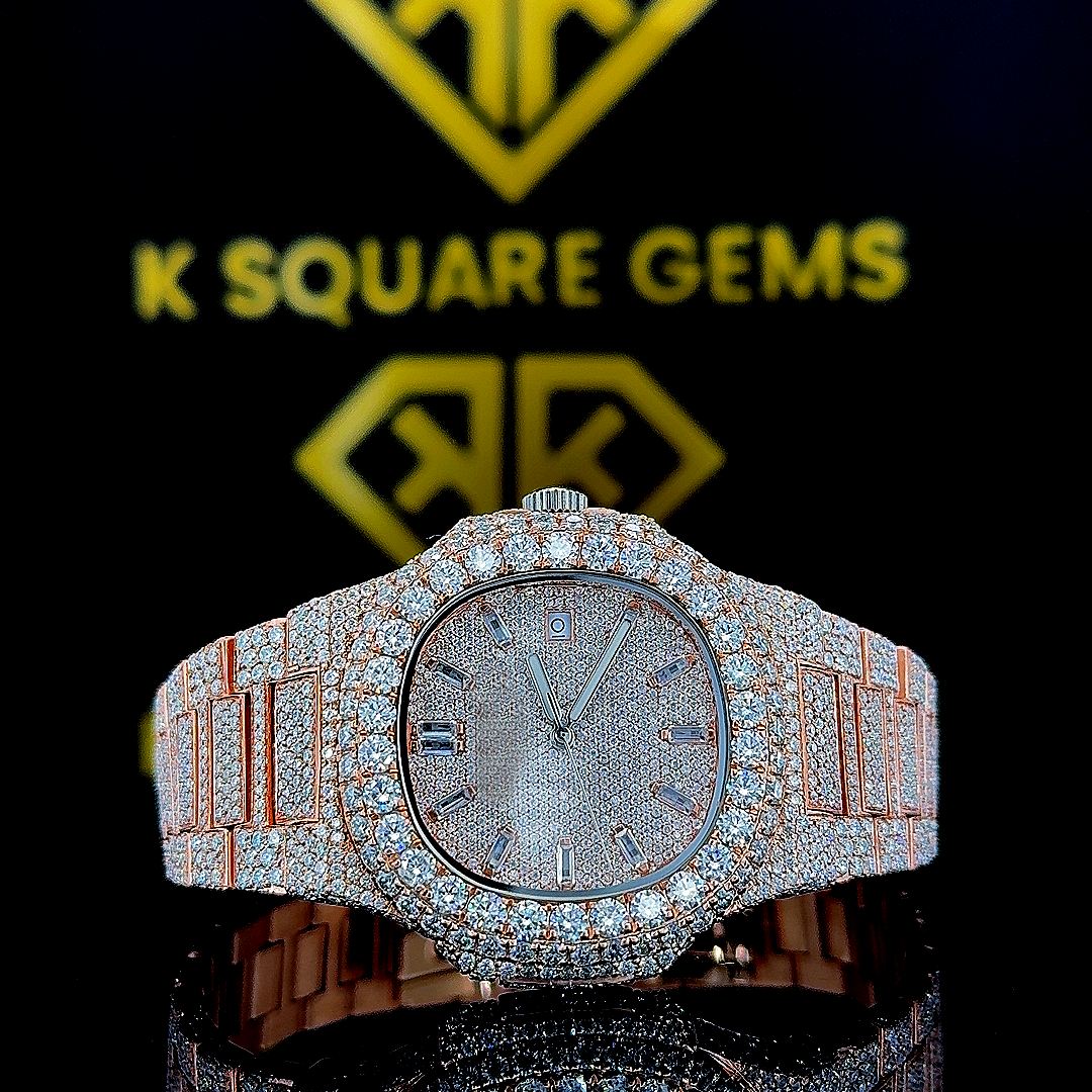 Patek Philippe Nautilus Two Tone Moissanite Diamond Watch  Front View