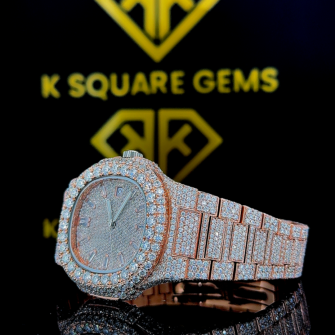 Patek Philippe Nautilus Two Tone Moissanite Diamond Watch  Front View