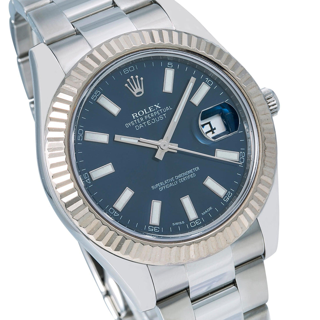 Rolex Blue Dial With Stainless Steel Oyster Bracelet Watch Front View
