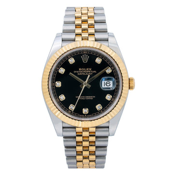 Rolex Datejust Black Diamond Dial Two Tone Jubilee Bracelet Watch Front View