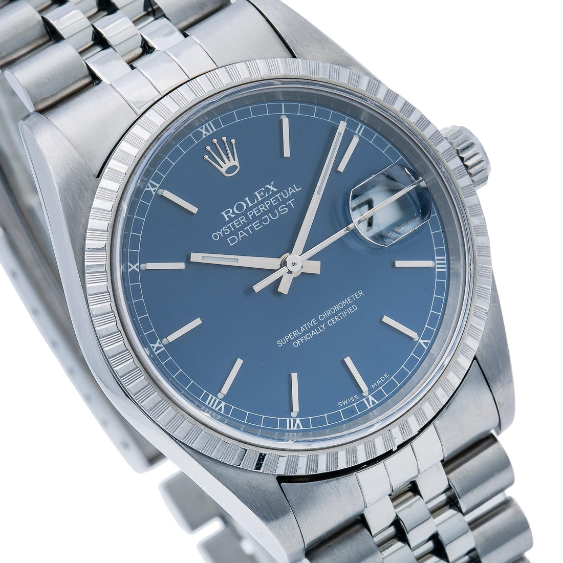 Rolex Datejust Blue Dial Stainless Steel Bracelet Watch Front View