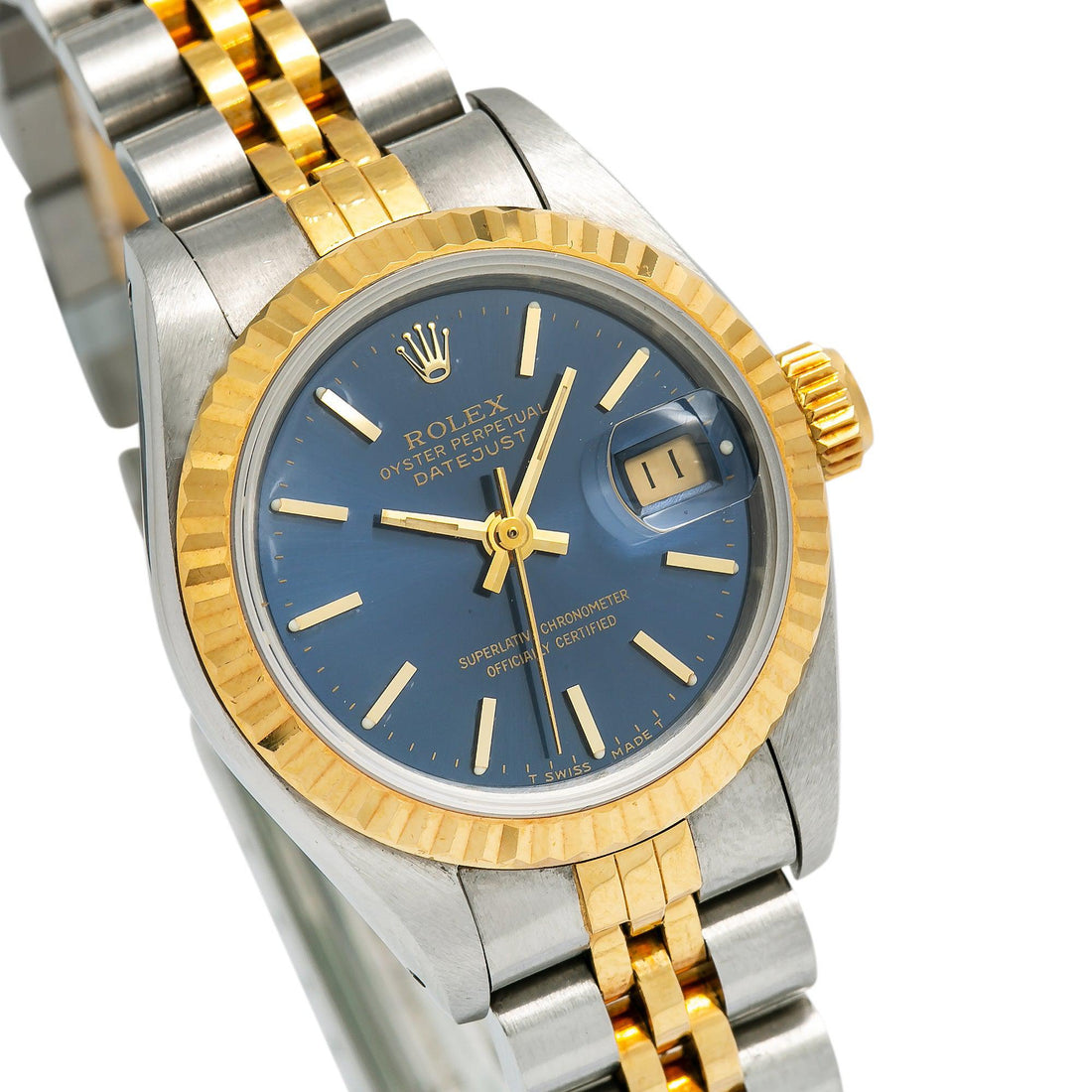 Rolex Datejust Two Tone Blue Dial Watch Front View