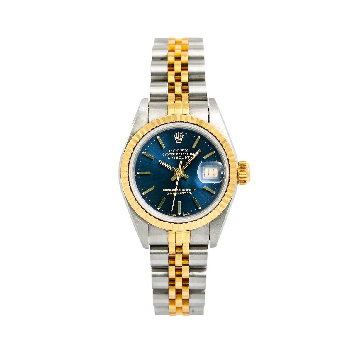 Rolex Datejust Two Tone Blue Dial Watch Front View