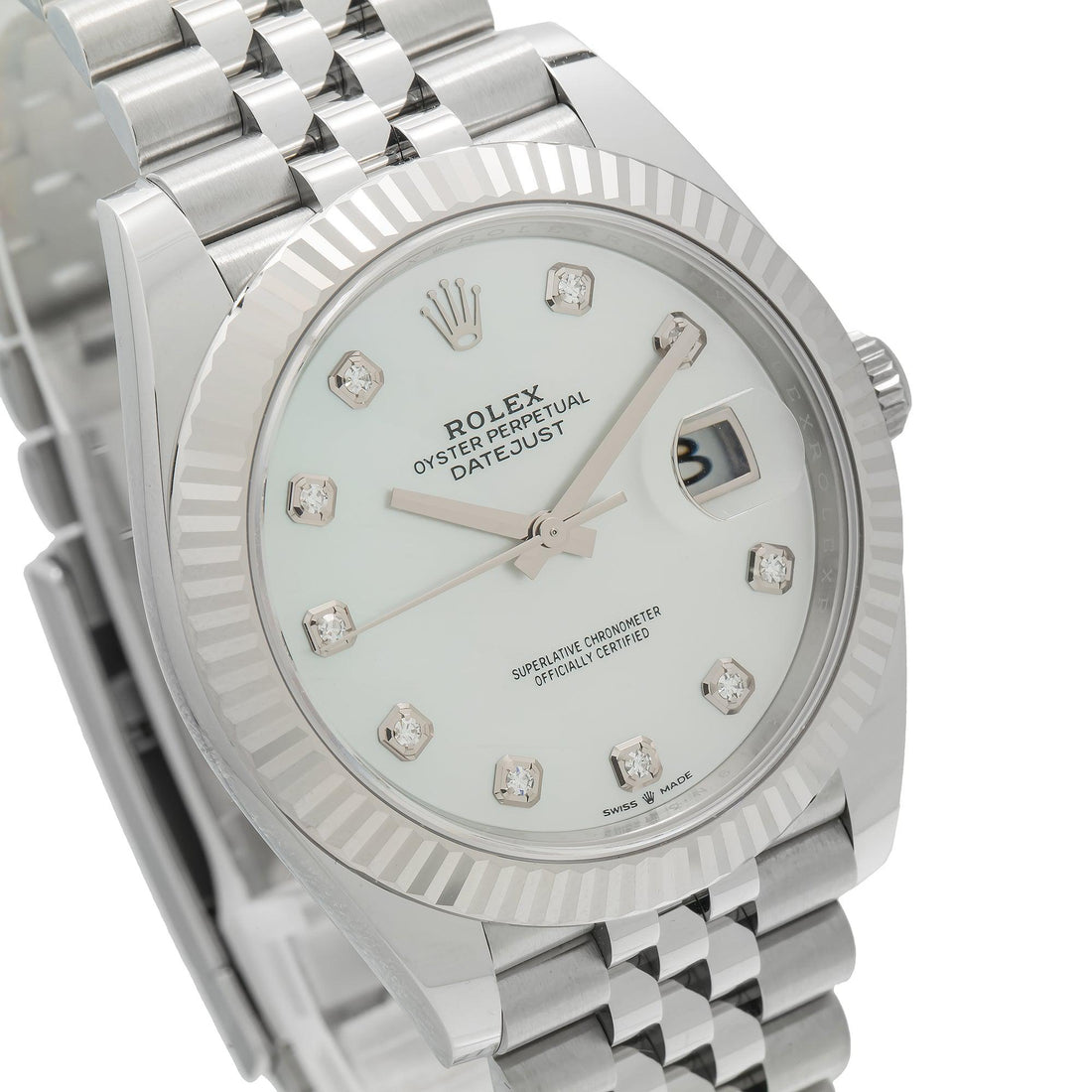 Rolex Datejust White Dial With Metal Bracelet Watch Front View