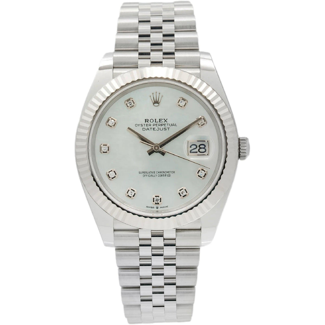 Rolex Datejust White Dial With Metal Bracelet Watch Front View