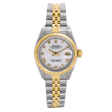 Rolex Datejust White Roman Dial Two Tone Watch Front View 