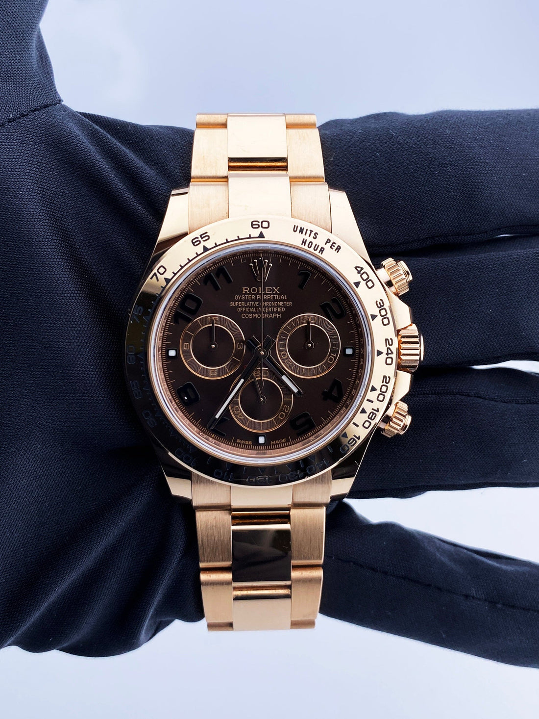Rolex Daytona Rose Metal Brown Dial Mens Watch Front View